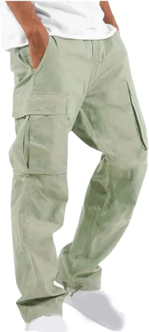 Mens Cargo Pants Stretch Elastic Waist Drawstring Joggers Fashion Casual Hiking Chino Pants with Pockets