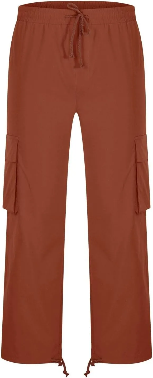 Mens Cargo Pants Stretch Elastic Waist Drawstring Joggers Fashion Casual Hiking Chino Pants with Pockets