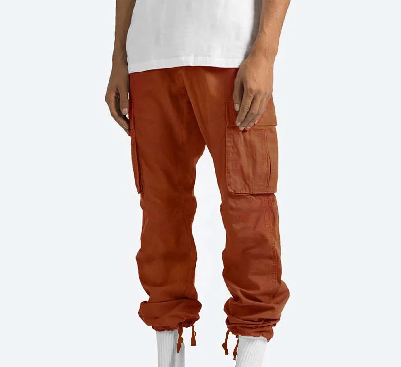 Mens Cargo Pants Stretch Elastic Waist Drawstring Joggers Fashion Casual Hiking Chino Pants with Pockets