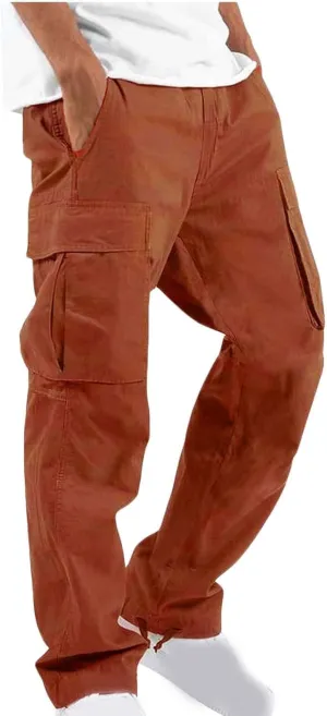 Mens Cargo Pants Stretch Elastic Waist Drawstring Joggers Fashion Casual Hiking Chino Pants with Pockets