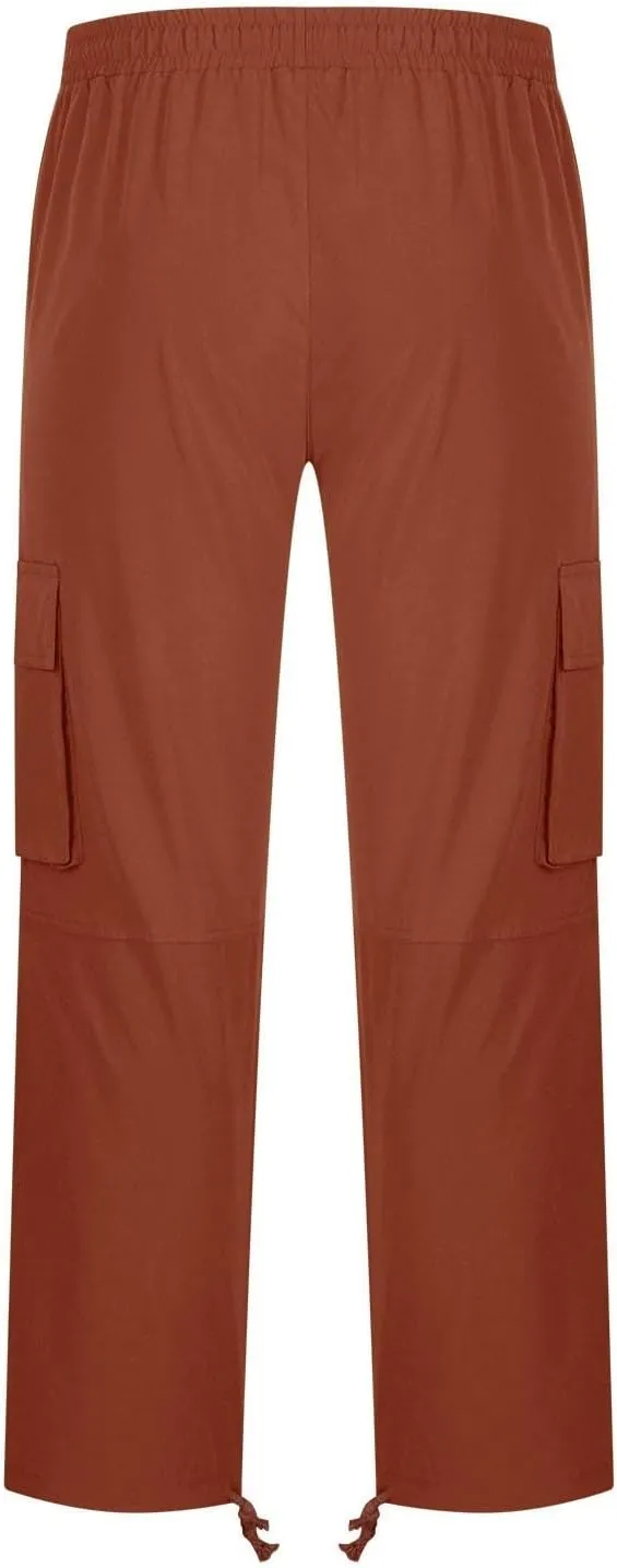 Mens Cargo Pants Stretch Elastic Waist Drawstring Joggers Fashion Casual Hiking Chino Pants with Pockets