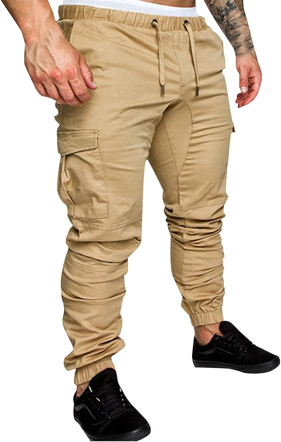 Men's Cargo Pants Tapered Sweatpants with Multi Pockets Drawstring Joggers Outdoor Trousers Sweatpants for Men