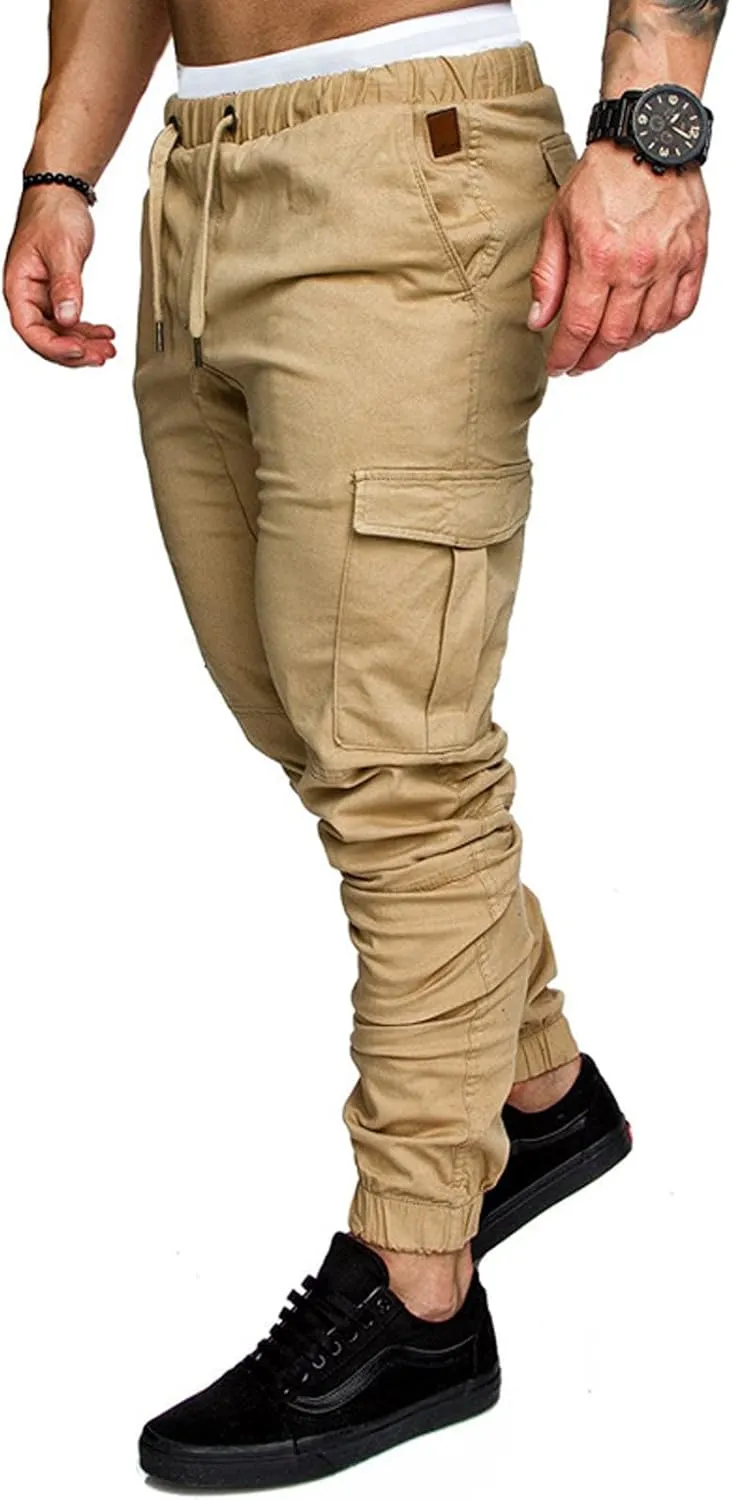 Men's Cargo Pants Tapered Sweatpants with Multi Pockets Drawstring Joggers Outdoor Trousers Sweatpants for Men