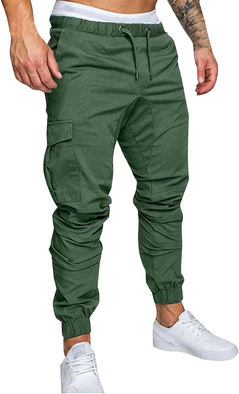 Men's Cargo Pants Tapered Sweatpants with Multi Pockets Drawstring Joggers Outdoor Trousers Sweatpants for Men