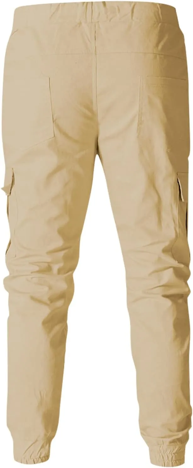 Men's Cargo Pants Tapered Sweatpants with Multi Pockets Drawstring Joggers Outdoor Trousers Sweatpants for Men