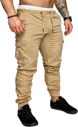 Men's Cargo Pants Tapered Sweatpants with Multi Pockets Drawstring Joggers Outdoor Trousers Sweatpants for Men