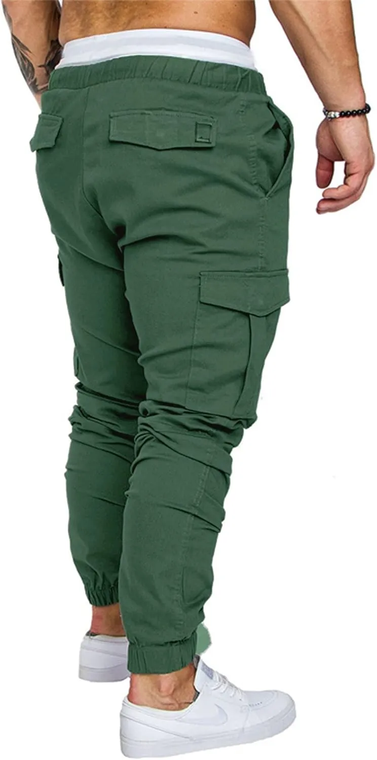 Men's Cargo Pants Tapered Sweatpants with Multi Pockets Drawstring Joggers Outdoor Trousers Sweatpants for Men