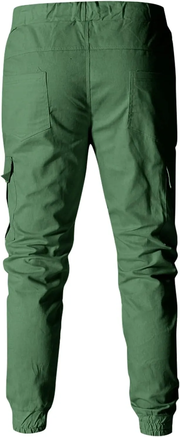 Men's Cargo Pants Tapered Sweatpants with Multi Pockets Drawstring Joggers Outdoor Trousers Sweatpants for Men