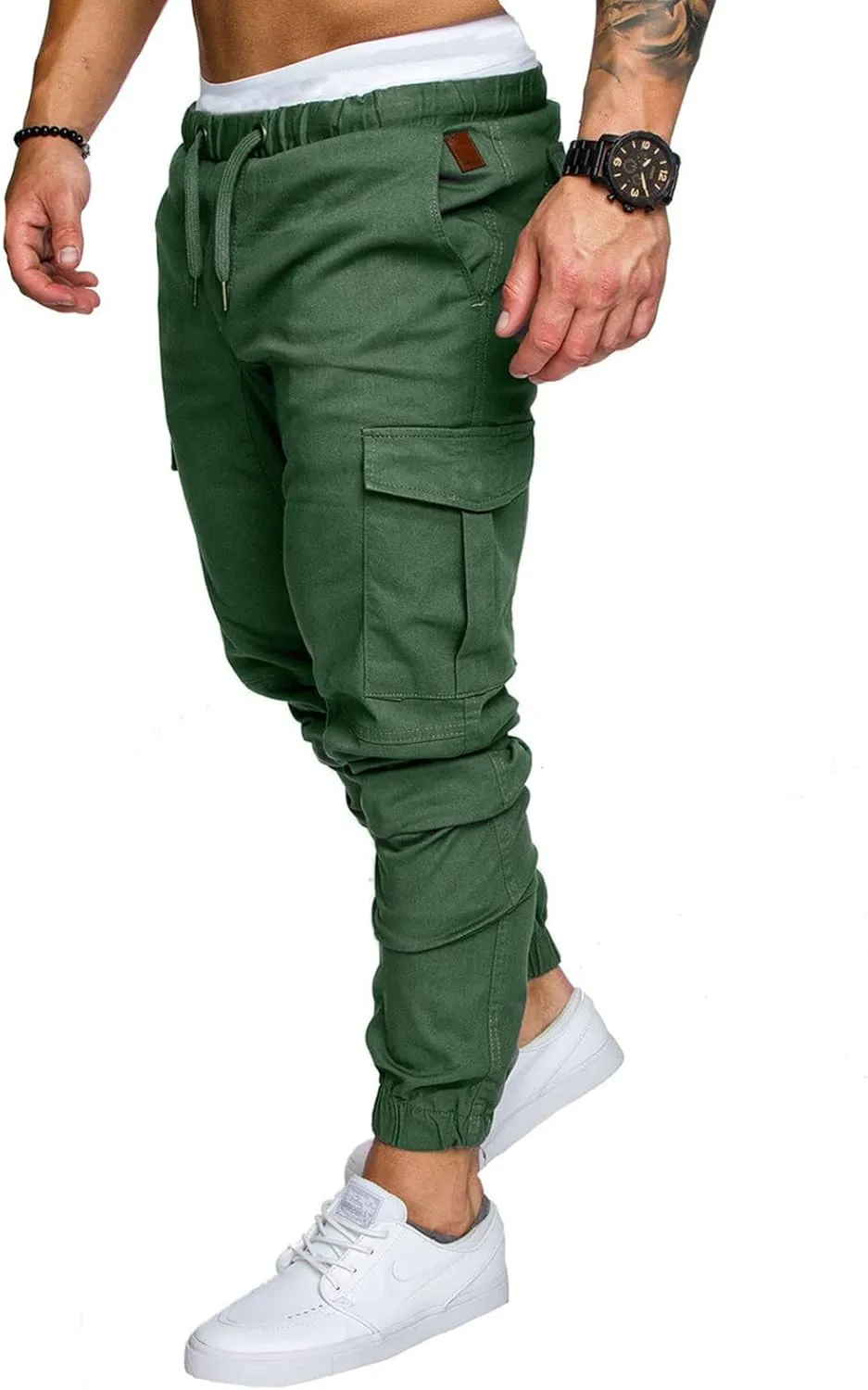 Men's Cargo Pants Tapered Sweatpants with Multi Pockets Drawstring Joggers Outdoor Trousers Sweatpants for Men