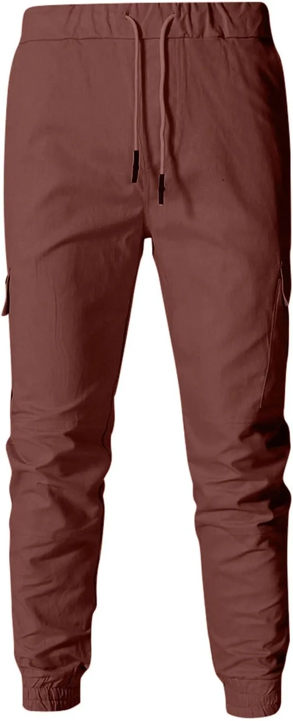 Men's Cargo Pants Tapered Sweatpants with Multi Pockets Drawstring Joggers Outdoor Trousers Sweatpants for Men