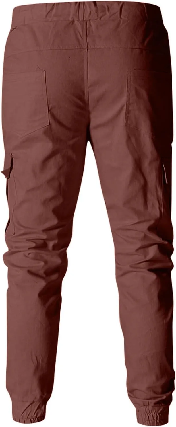 Men's Cargo Pants Tapered Sweatpants with Multi Pockets Drawstring Joggers Outdoor Trousers Sweatpants for Men
