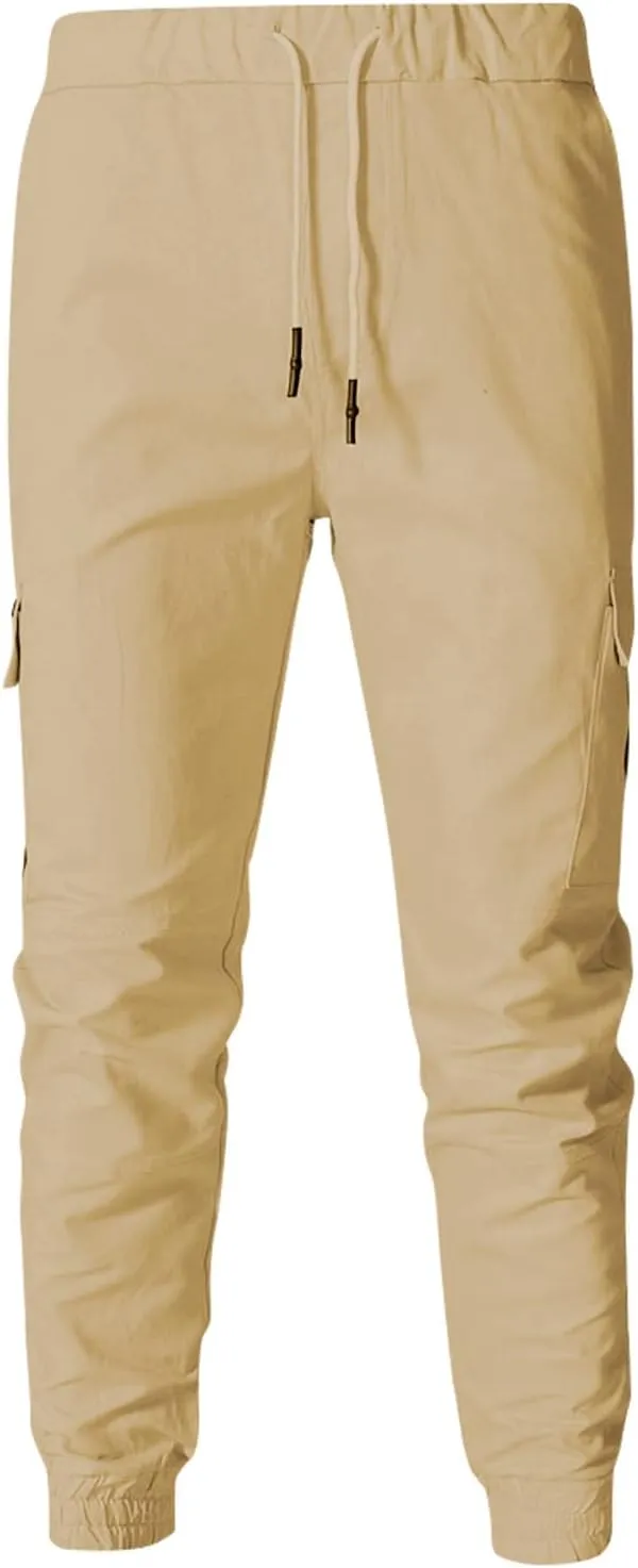 Men's Cargo Pants Tapered Sweatpants with Multi Pockets Drawstring Joggers Outdoor Trousers Sweatpants for Men