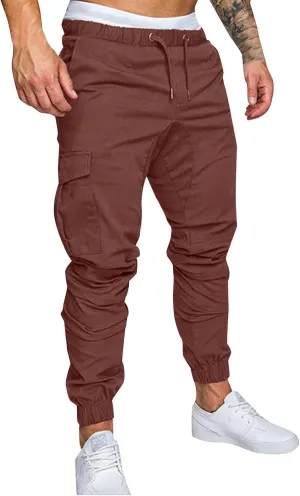 Men's Cargo Pants Tapered Sweatpants with Multi Pockets Drawstring Joggers Outdoor Trousers Sweatpants for Men