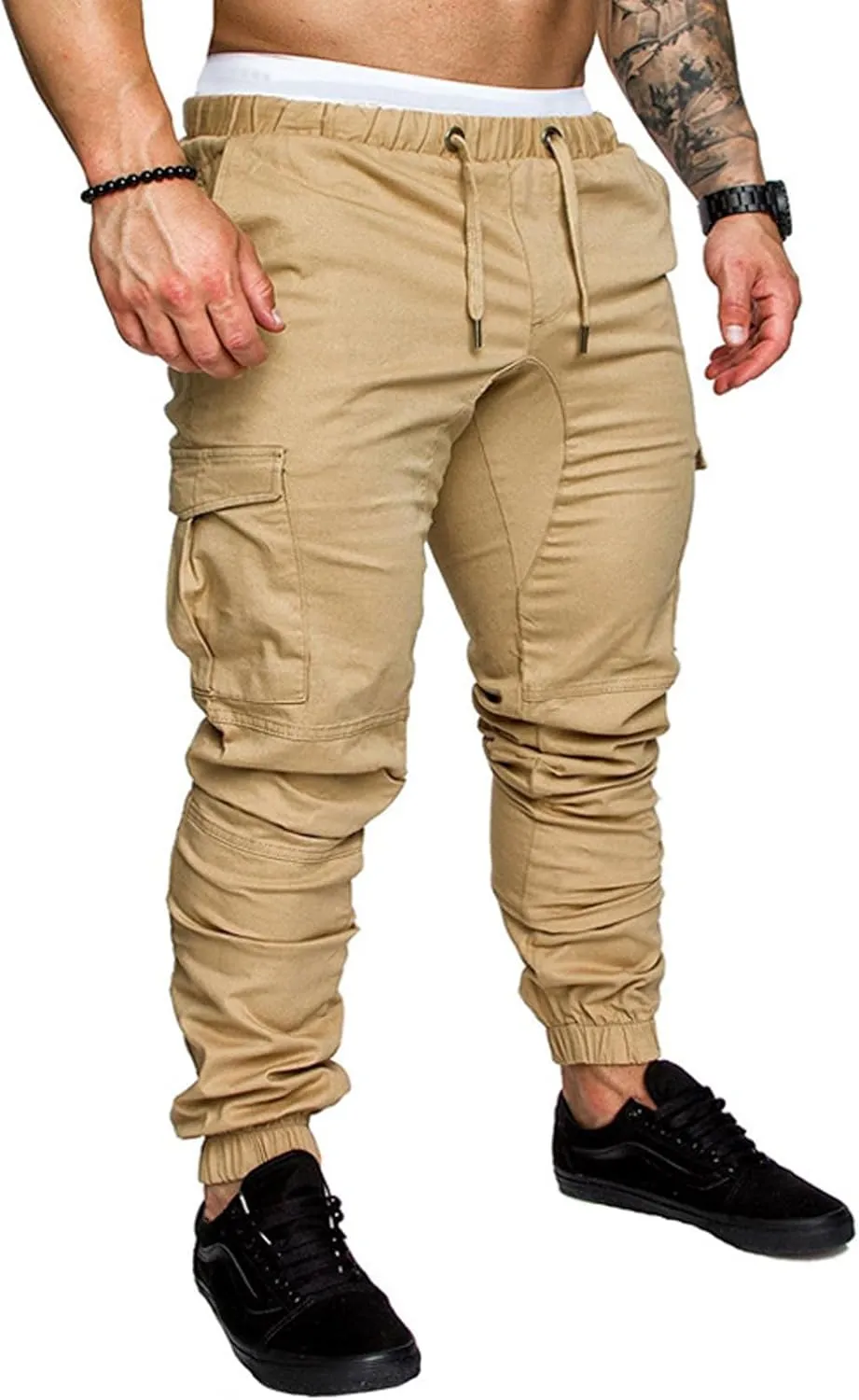 Men's Cargo Pants Tapered Sweatpants with Multi Pockets Drawstring Joggers Outdoor Trousers Sweatpants for Men