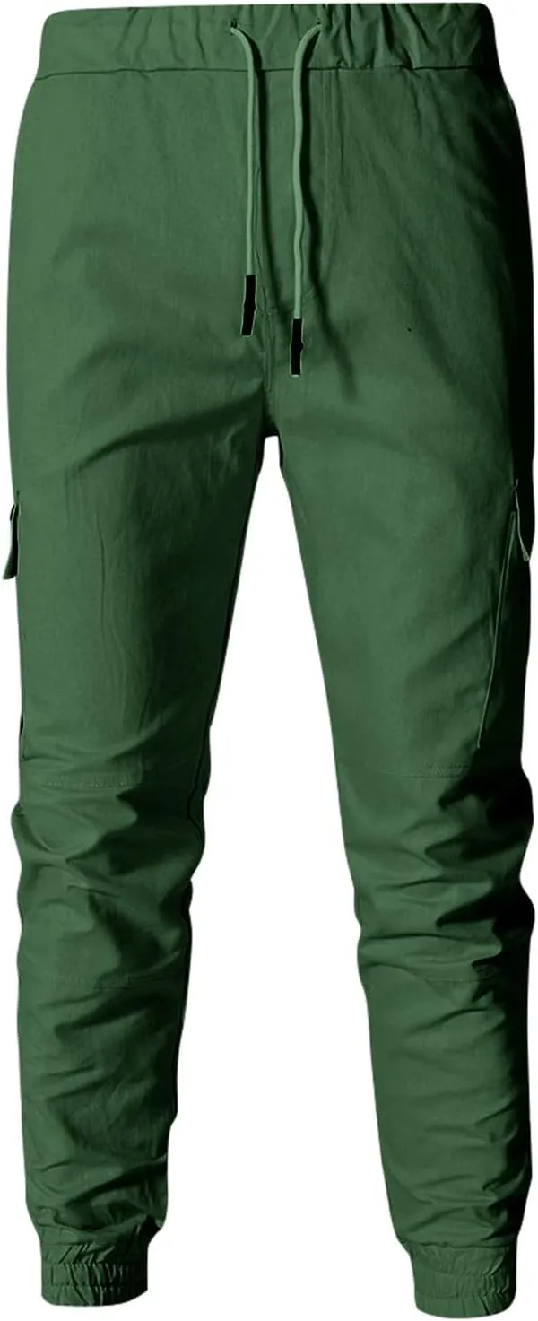 Men's Cargo Pants Tapered Sweatpants with Multi Pockets Drawstring Joggers Outdoor Trousers Sweatpants for Men
