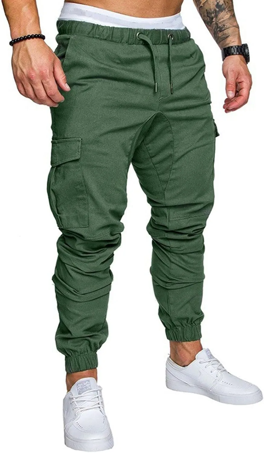 Men's Cargo Pants Tapered Sweatpants with Multi Pockets Drawstring Joggers Outdoor Trousers Sweatpants for Men