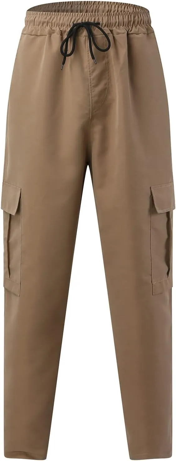 Men's Casual Cargo Pants, Elastic Waist Drawstring Joggers, Outdoor Tapered Sweatpants for Men Multi Pockets