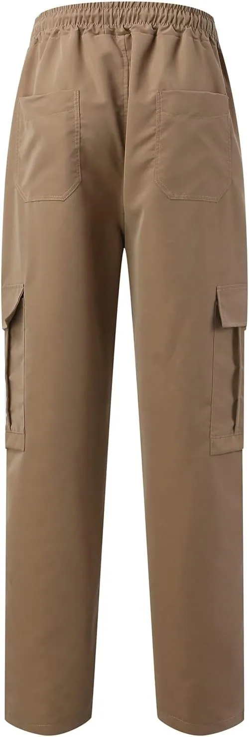 Men's Casual Cargo Pants, Elastic Waist Drawstring Joggers, Outdoor Tapered Sweatpants for Men Multi Pockets