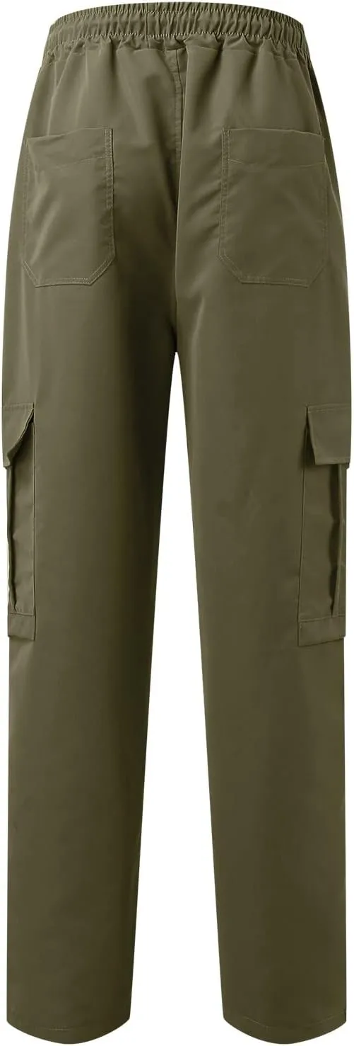 Men's Casual Cargo Pants, Elastic Waist Drawstring Joggers, Outdoor Tapered Sweatpants for Men Multi Pockets