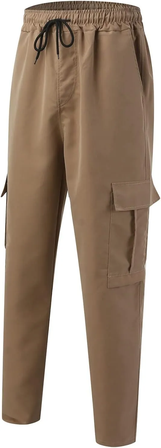 Men's Casual Cargo Pants, Elastic Waist Drawstring Joggers, Outdoor Tapered Sweatpants for Men Multi Pockets