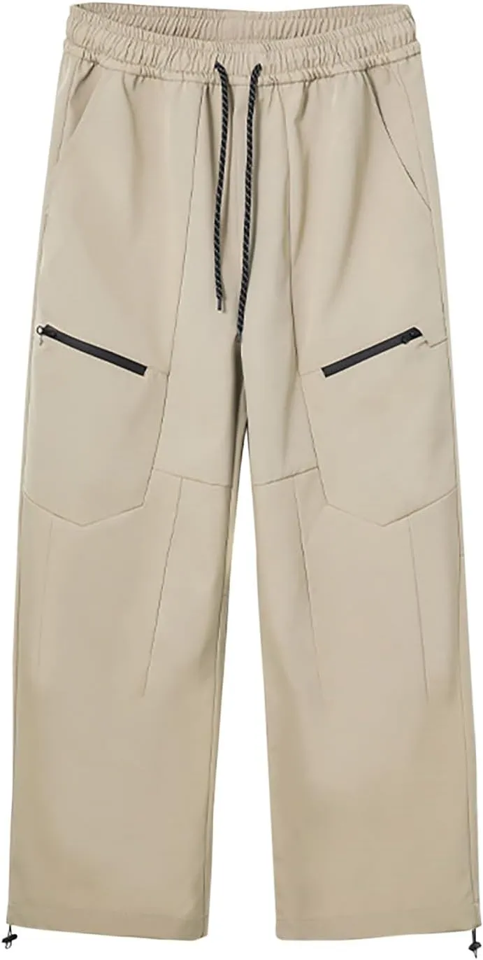 Men's Casual Cargo Pants Elastic Waist Drawstring Straight Pants Outdoor Hiking Workout Joggers with Multi Pockets