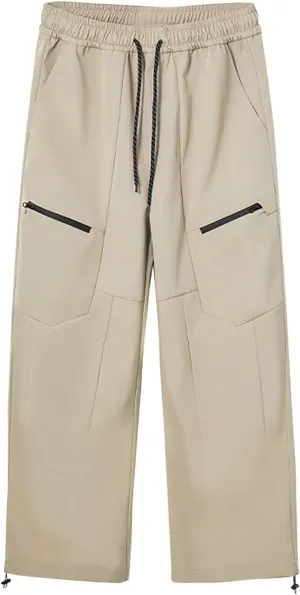 Men's Casual Cargo Pants Elastic Waist Drawstring Straight Pants Outdoor Hiking Workout Joggers with Multi Pockets