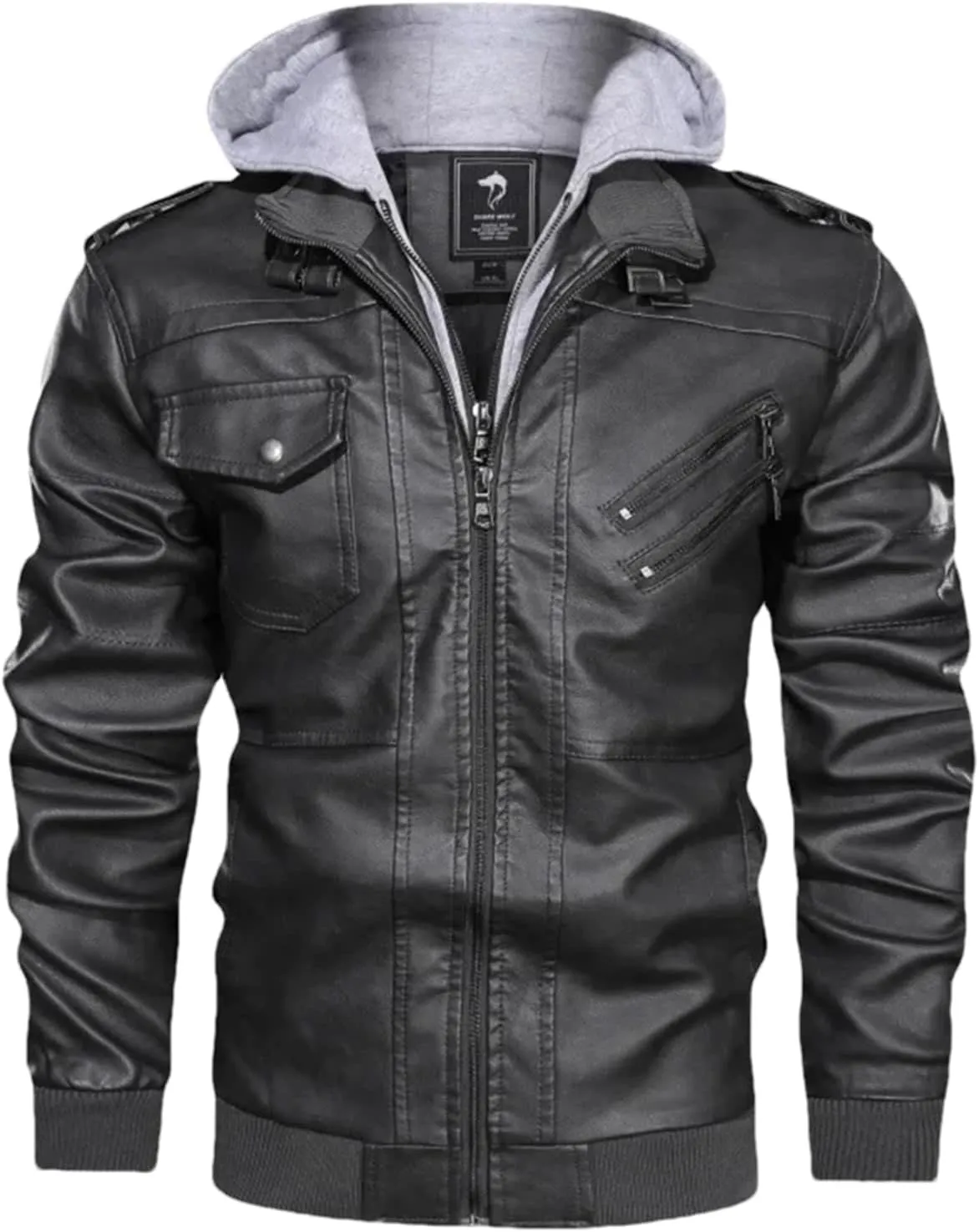 Men's Casual Motorcycle PU Jacket Classic Biker Leather Coats Hooded PU Leather Jackets