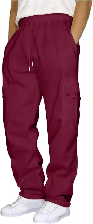 Men's Casual Pants with Multiple Pockets Tactical Pants for Men Stretch Styling Corduroy Pants Mens Red Camo Joggers for Men