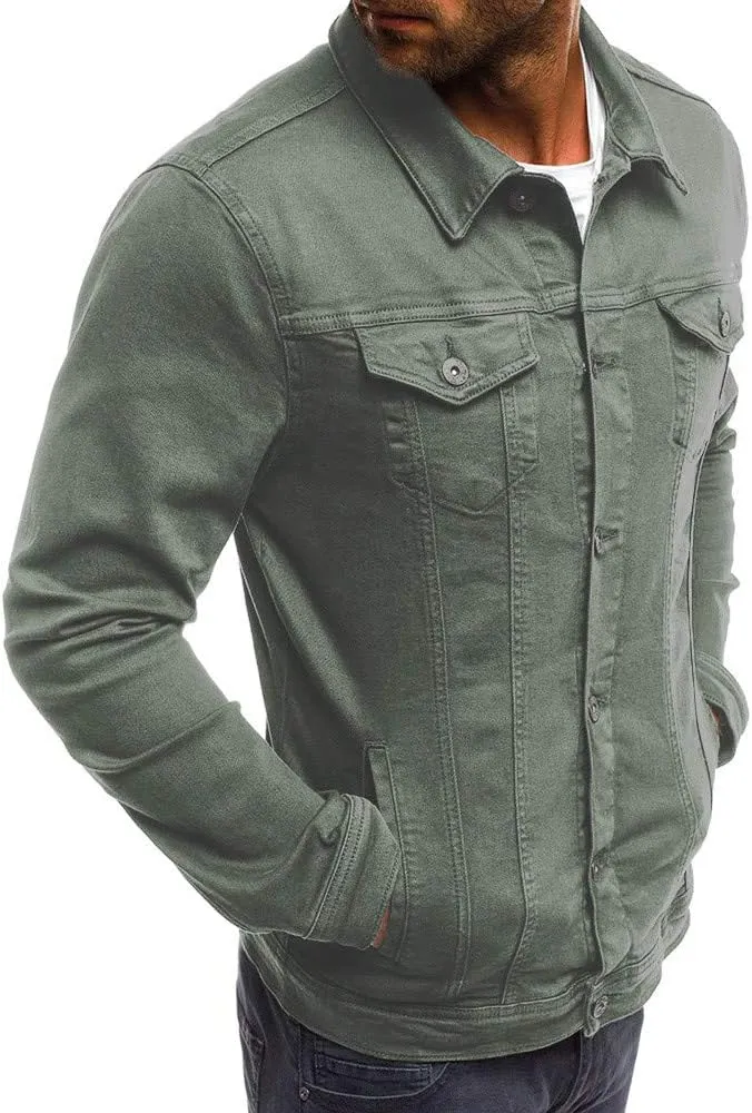Mens Classic Signature Denim Trucker Jackets Stretch Washed Cotton Unlined Western Cowboy Jean Jacket with Pockets