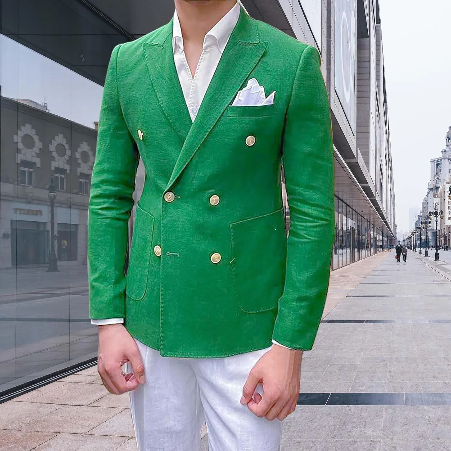 Mens Double Breasted Blazer Casual Jacket Lightweight Slim Fit Sports Coat Formal Business Wedding Dinner Suit Jacket