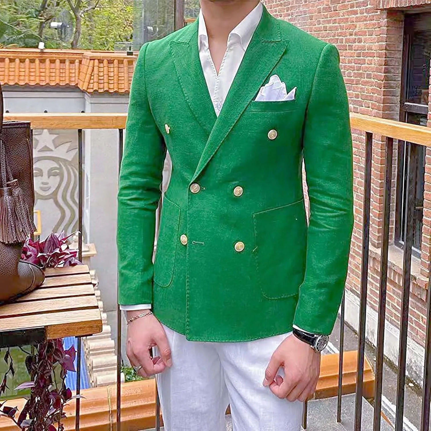Mens Double Breasted Blazer Casual Jacket Lightweight Slim Fit Sports Coat Formal Business Wedding Dinner Suit Jacket