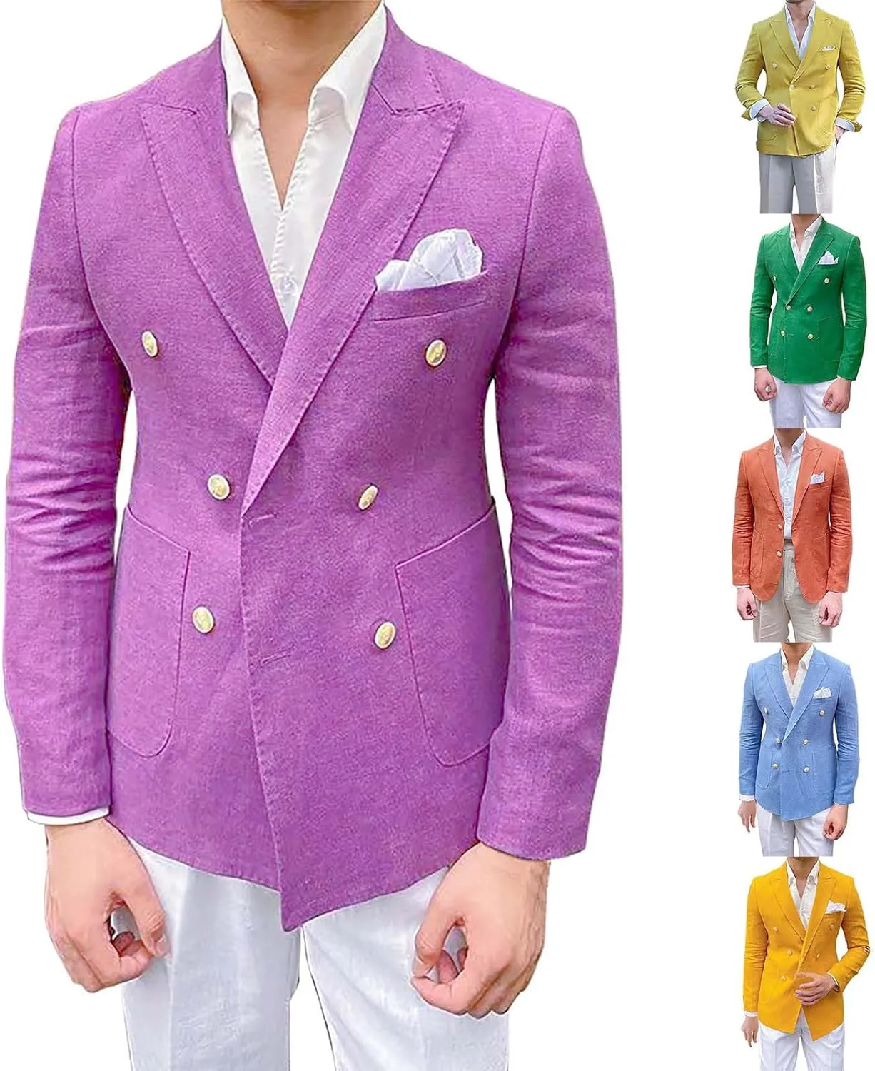 Mens Double Breasted Blazer Casual Jacket Lightweight Slim Fit Sports Coat Formal Business Wedding Dinner Suit Jacket