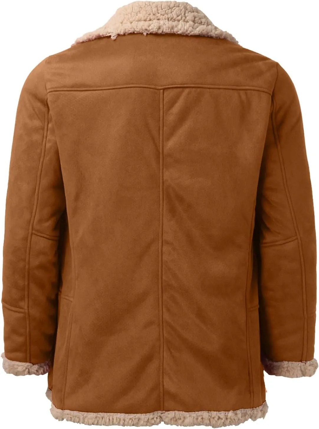 Mens Faux Leather Jacket Cozy Sherpa Fleece Lined Bomber Jackets Winter Coat Heavyweight Suede Faux Fur Trench Coat