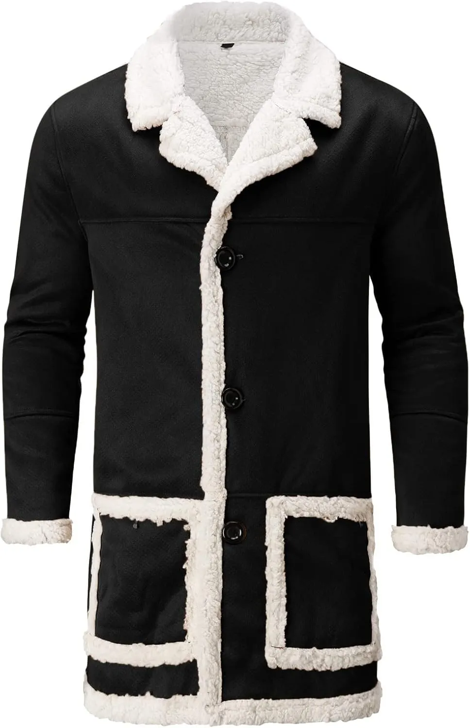 Mens Faux Leather Jacket Cozy Sherpa Fleece Lined Bomber Jackets Winter Coat Heavyweight Suede Faux Fur Trench Coat