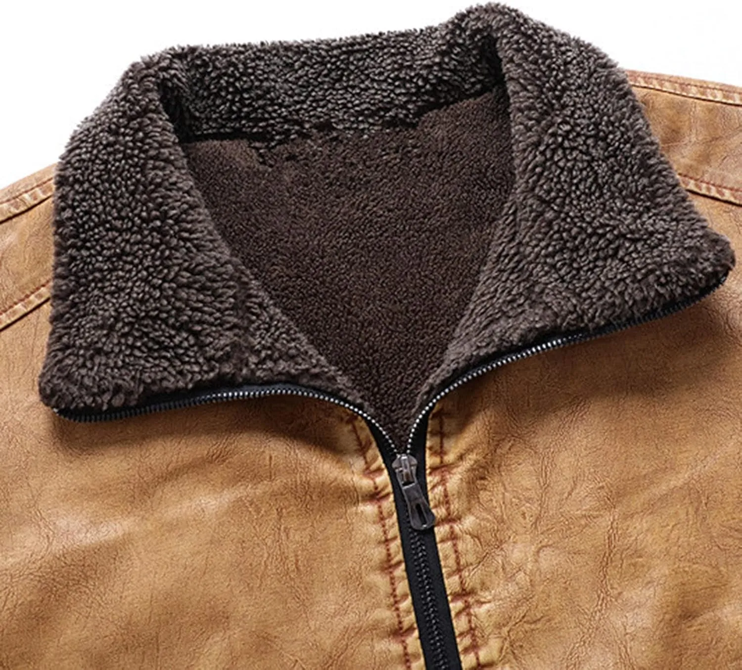 Mens Faux Leather Jacket, Mens Fall/Winter Thickening Coat Long Sleeve Zip Up Outwear Sports Lightweight Parka Jacket