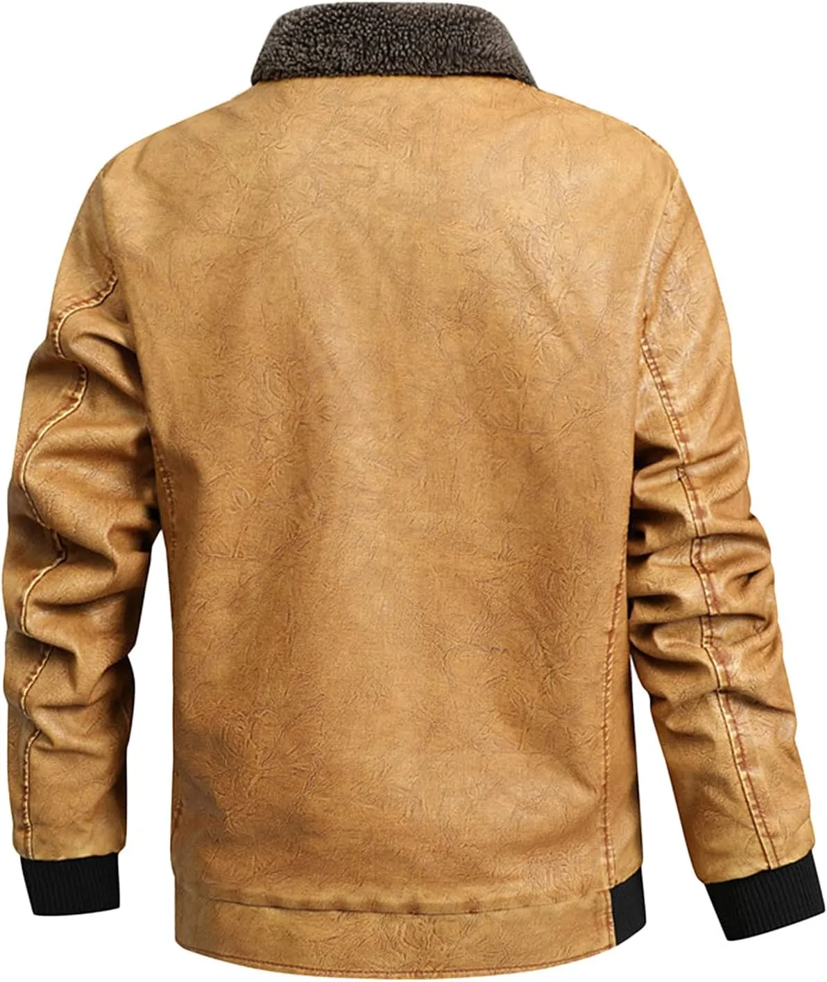 Mens Faux Leather Jacket, Mens Fall/Winter Thickening Coat Long Sleeve Zip Up Outwear Sports Lightweight Parka Jacket