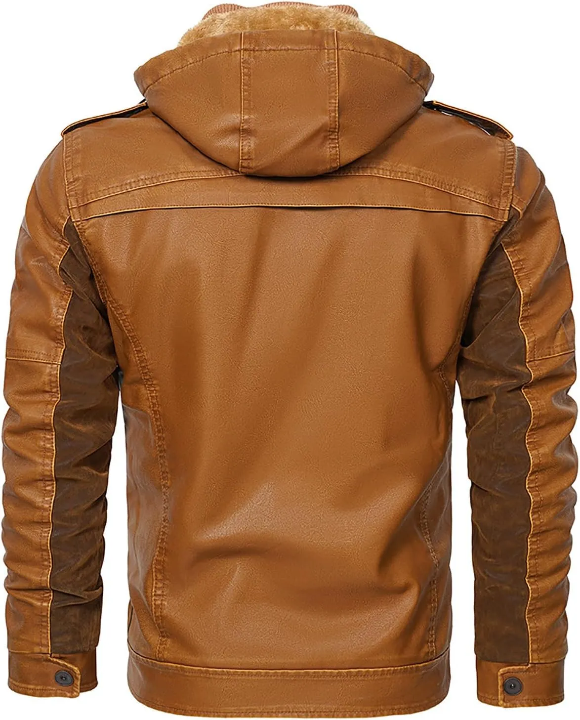 Men's Faux Leather Winter Coat Warm Fleece Lined Hooded Motorcycle Bomber Jacket PU Biker Hoodie Outerwear Coats