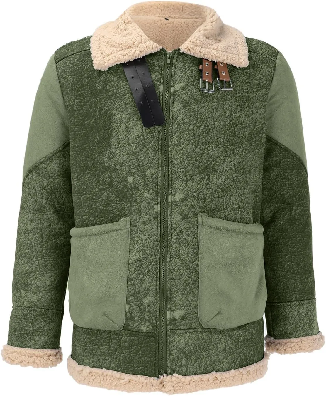 Mens Faux Suede Varsity Bomber Jacket Turn-Down Collar Zip Up Trucker Jackets Winter Warm Sherpa Lined Jacket Coats