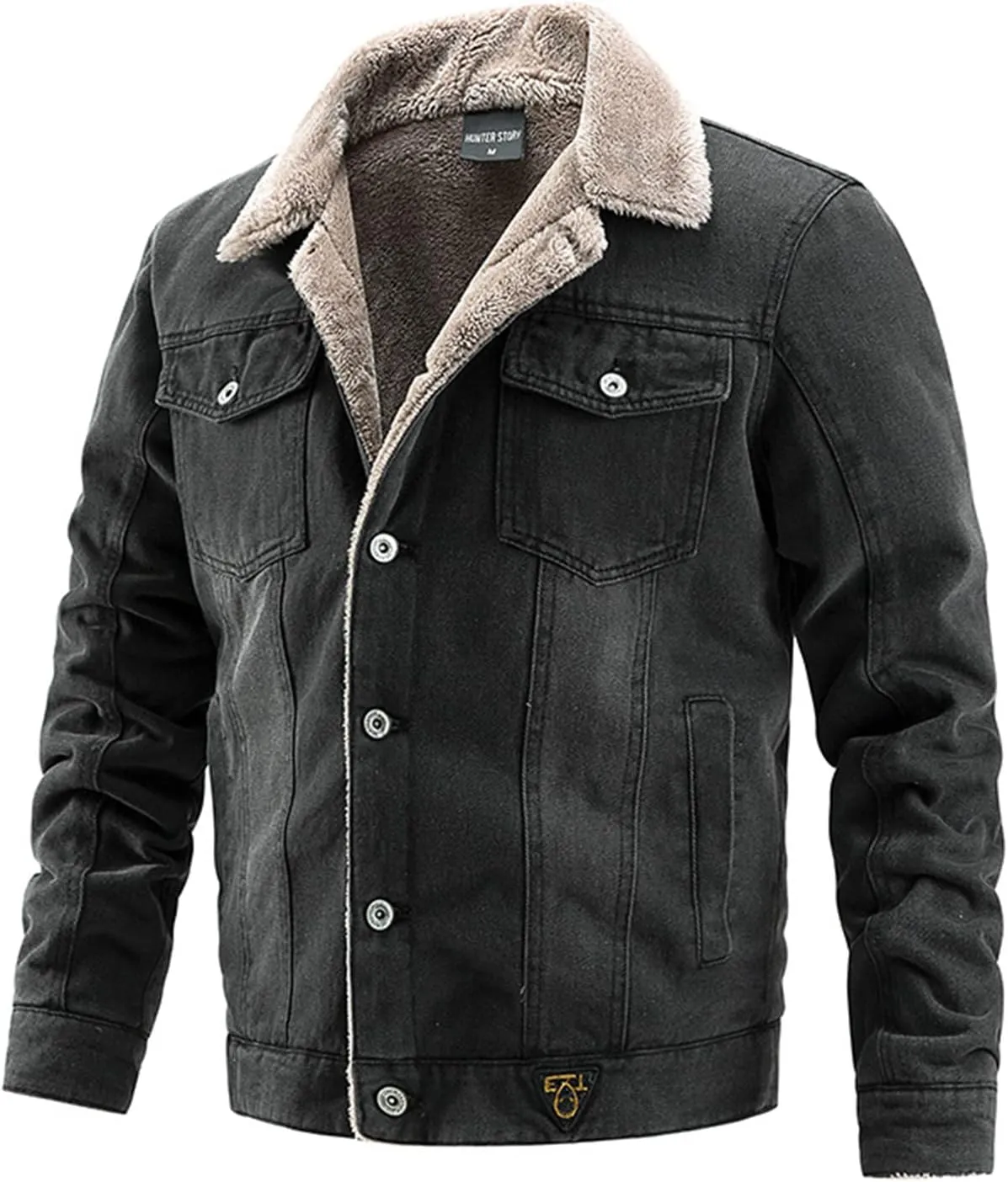Mens Fleece Jacket Winter Sherpa Fleece Lined Denim Trucker Jackets Button Down Thick Warm Cotton Jean Coat Pockets