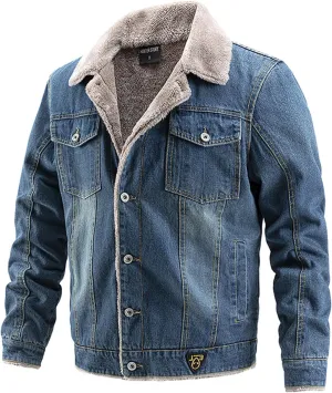Mens Fleece Jacket Winter Sherpa Fleece Lined Denim Trucker Jackets Button Down Thick Warm Cotton Jean Coat Pockets
