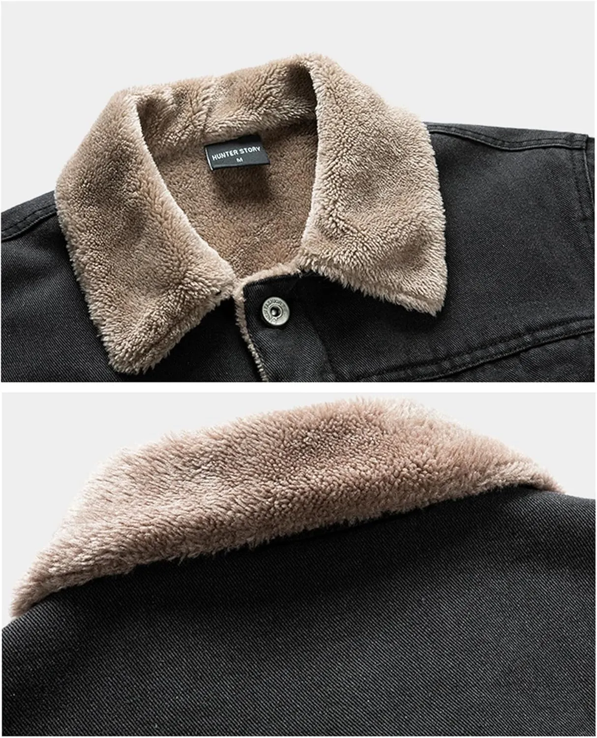 Mens Fleece Jacket Winter Sherpa Fleece Lined Denim Trucker Jackets Button Down Thick Warm Cotton Jean Coat Pockets