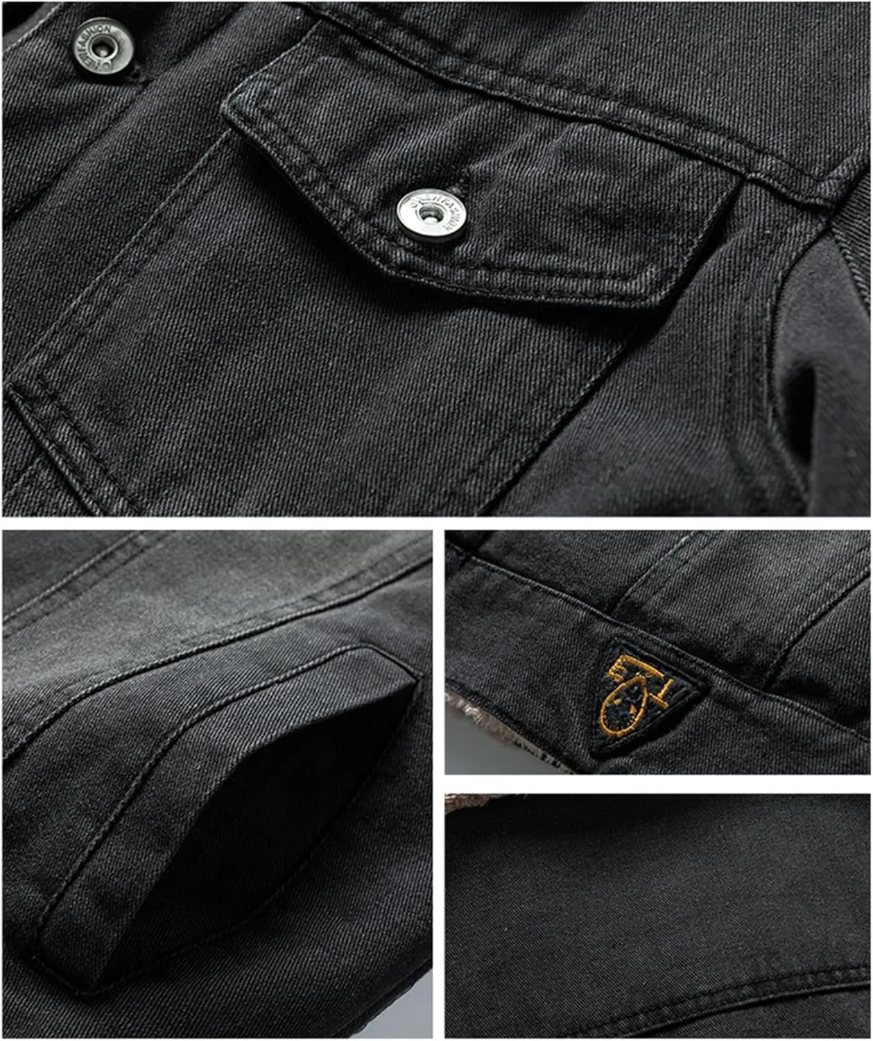 Mens Fleece Jacket Winter Sherpa Fleece Lined Denim Trucker Jackets Button Down Thick Warm Cotton Jean Coat Pockets