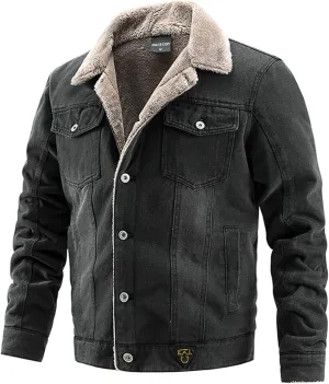 Mens Fleece Jacket Winter Sherpa Fleece Lined Denim Trucker Jackets Button Down Thick Warm Cotton Jean Coat Pockets
