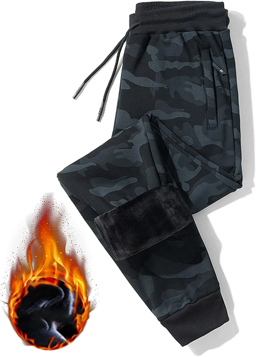 Mens Fleece Lined Camo Joggers Big and Tall Casual Drawstring Waist Tapered Athletic Sweatpants Warm Track Pants
