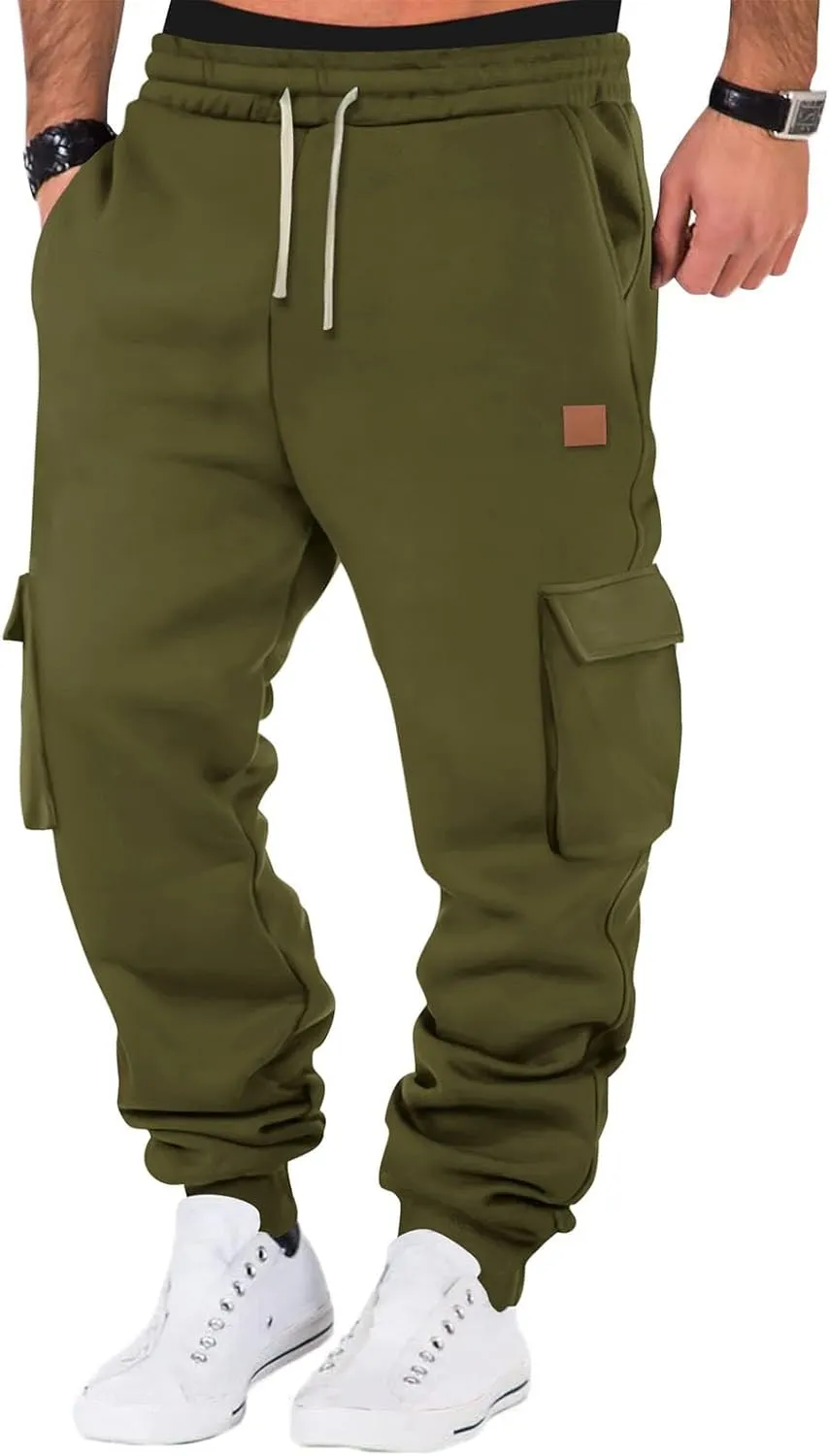 Mens Fleece Sweatpants Baggy Cargo Sweatpants with Pockets Elastic Waist Drawstring Joggers Trousers