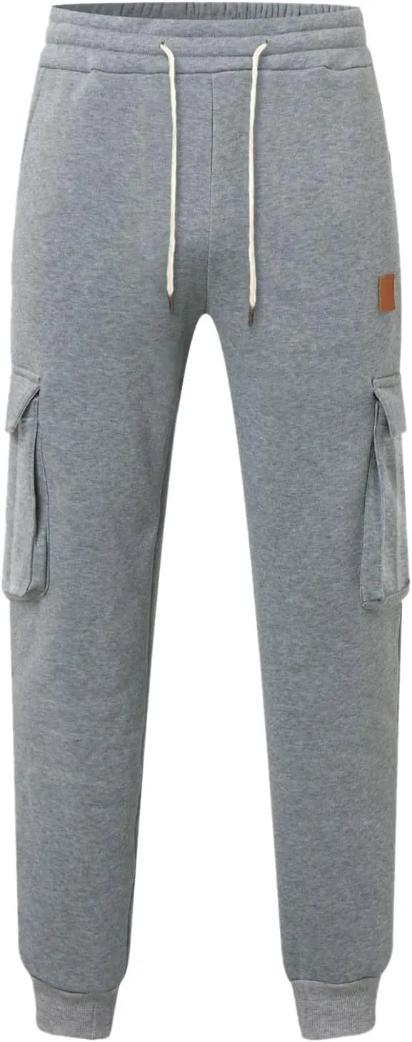 Mens Fleece Sweatpants Baggy Cargo Sweatpants with Pockets Elastic Waist Drawstring Joggers Trousers