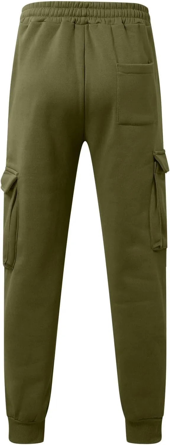 Mens Fleece Sweatpants Baggy Cargo Sweatpants with Pockets Elastic Waist Drawstring Joggers Trousers