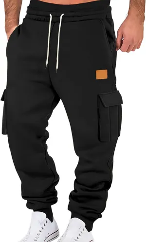 Mens Fleece Sweatpants Baggy Cargo Sweatpants with Pockets Elastic Waist Drawstring Joggers Trousers