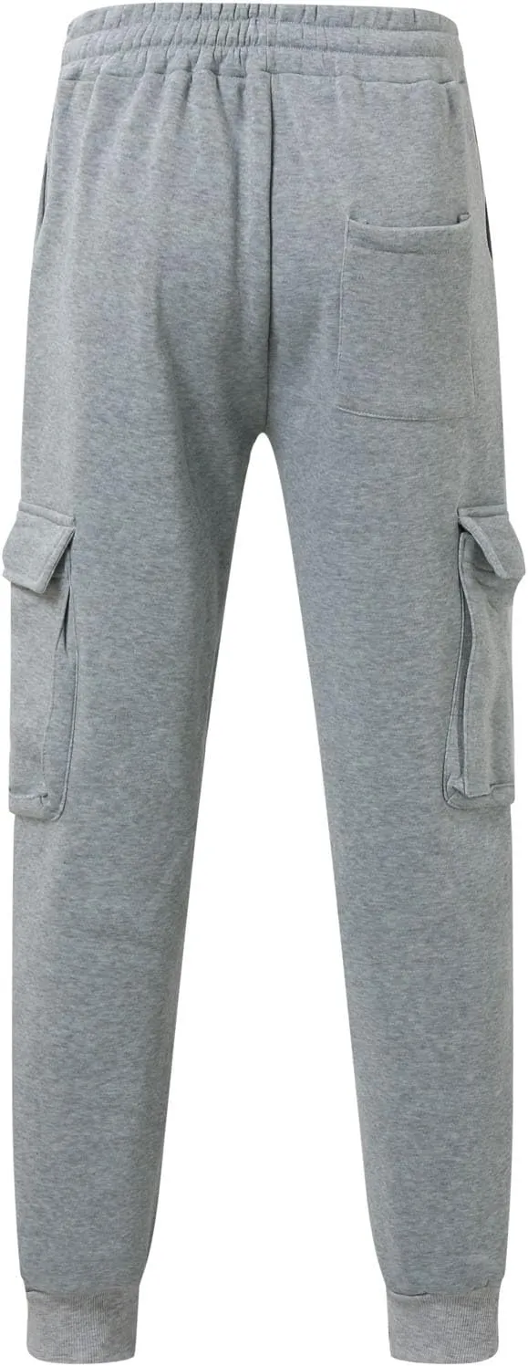 Mens Fleece Sweatpants Baggy Cargo Sweatpants with Pockets Elastic Waist Drawstring Joggers Trousers