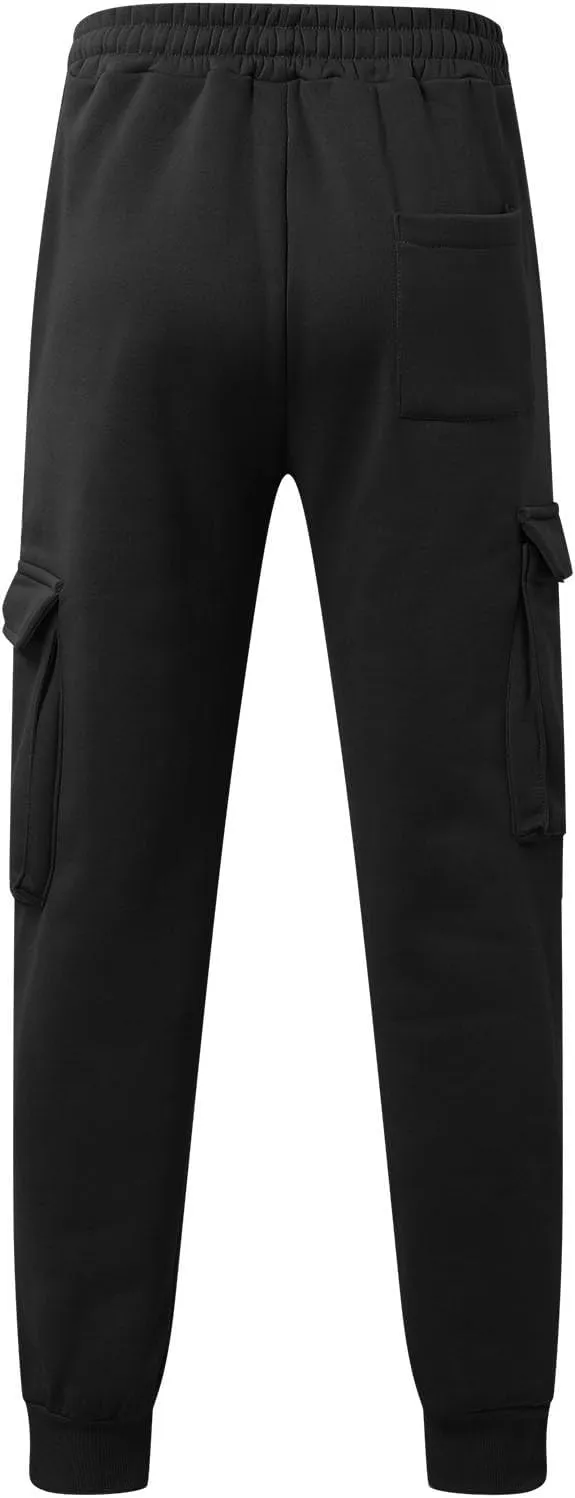Mens Fleece Sweatpants Baggy Cargo Sweatpants with Pockets Elastic Waist Drawstring Joggers Trousers